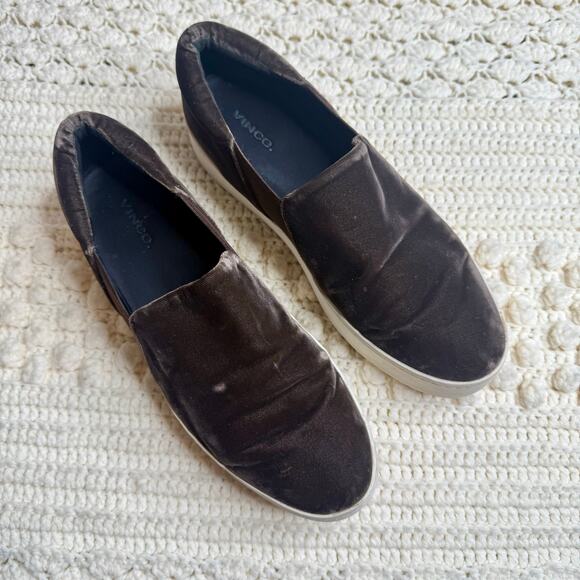 VINCE Women's Sz 10 Warren Velvet Platform Slip On Sneaker Shoes Chocolate Brown - Picture 15 of 15